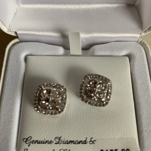 Diamond and Swarovski stones Sterling Silver studs - Picture 1 of 4